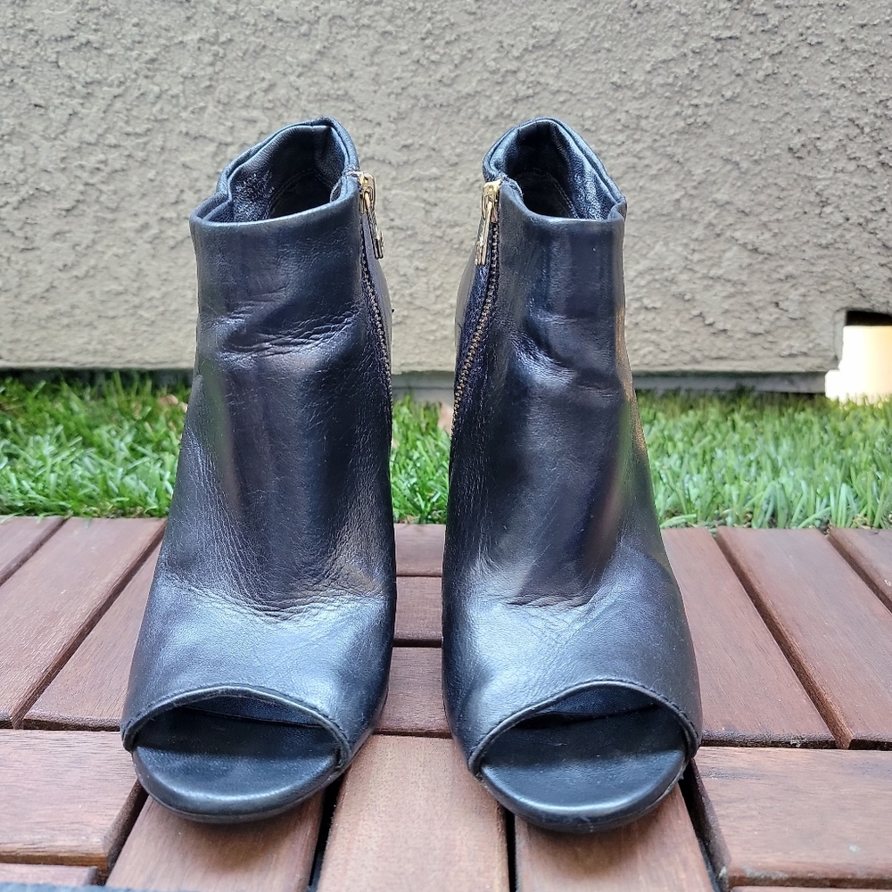 Steve Madden Paulina Peep Toe Leather Bootie Black